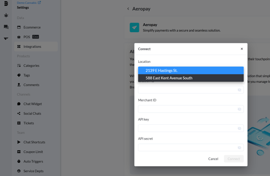 Aeropay integration screen