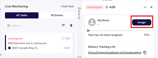 Assign task - live monitoring panel