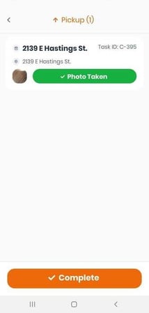 CF Driver app - complete pickup