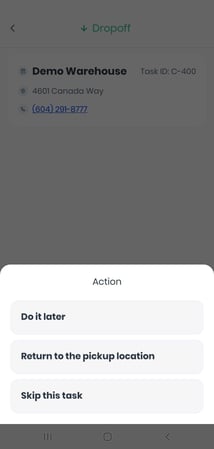 CF Driver app - failed dropoff action