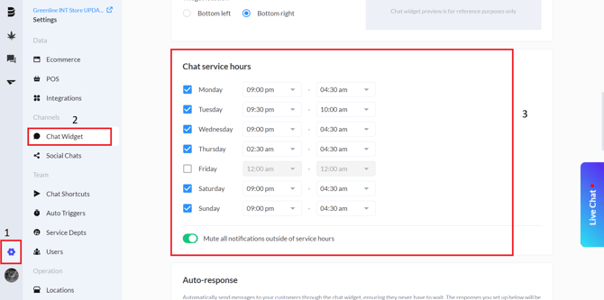 Chat widget - set service hours