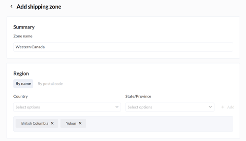 Create shipping zone by province