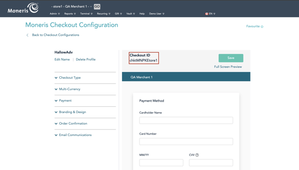 Moneris Checkout ID creation