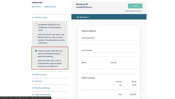 Moneris checkout type option