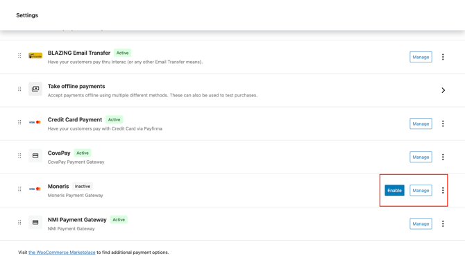 Moneris payment option Enable
