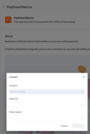 Payfirma integration popup