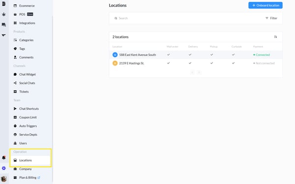 Settings - Locations