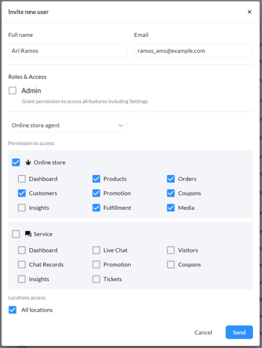 User permissions - online store agent