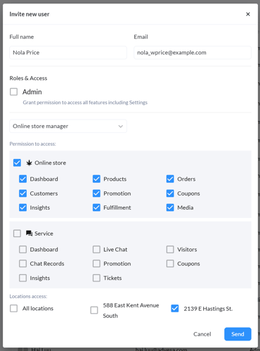 User permissions - online store manager