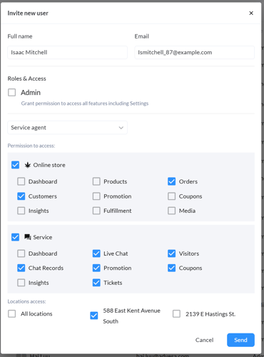 User permissions - service agent
