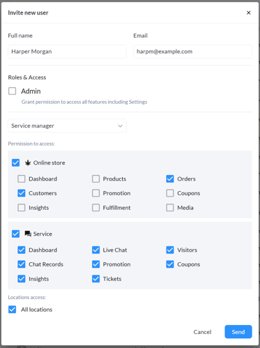 User permissions - service manager